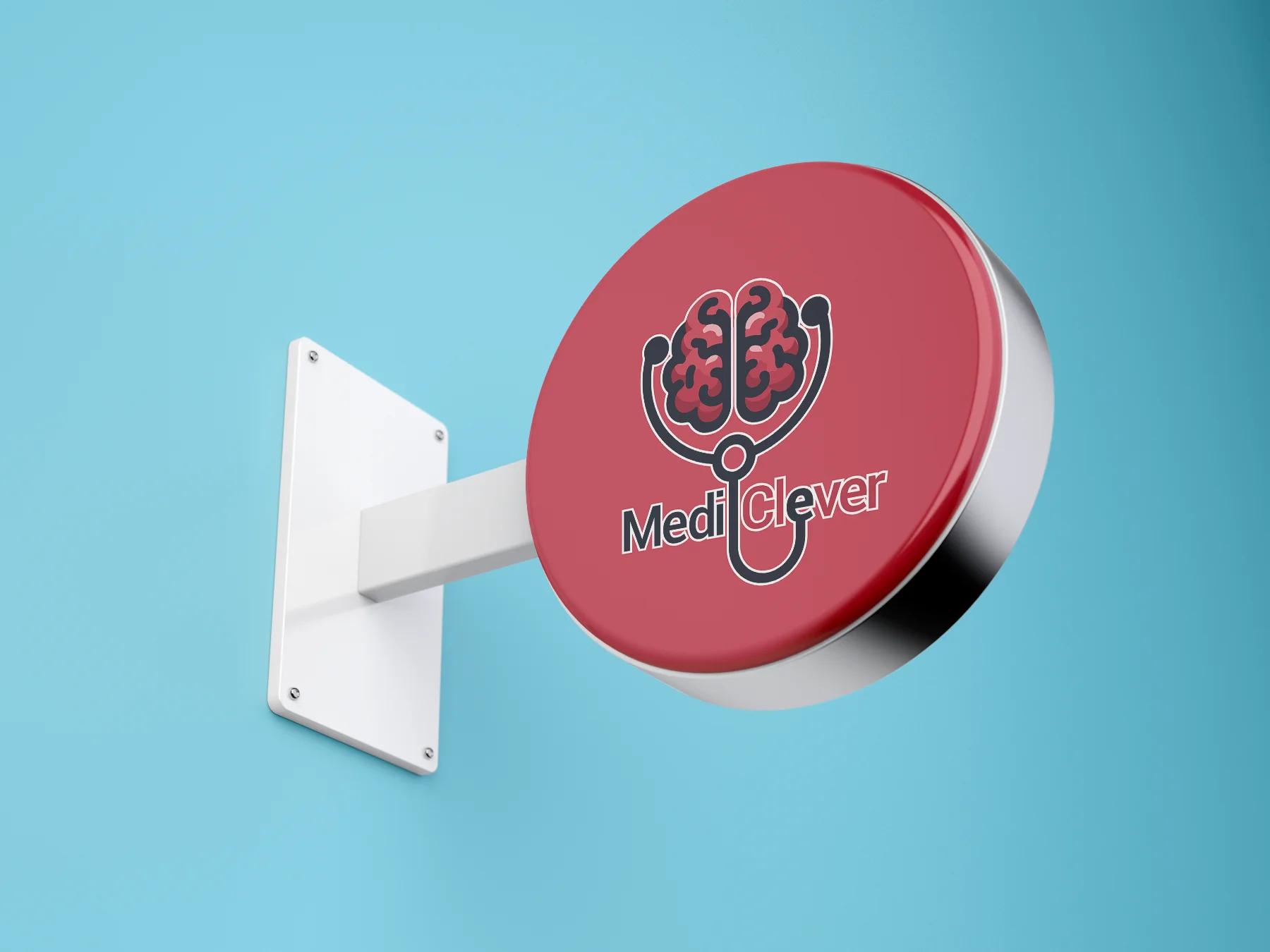 Design 2 Rundes MediClever Schild als Beispiel für Branding und Außenwirkung